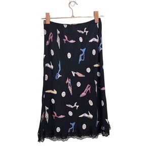 MARCIAS RAINBOW x‎ VINTAGE 80s pull on vintage shoe printed midi skirt lace trip